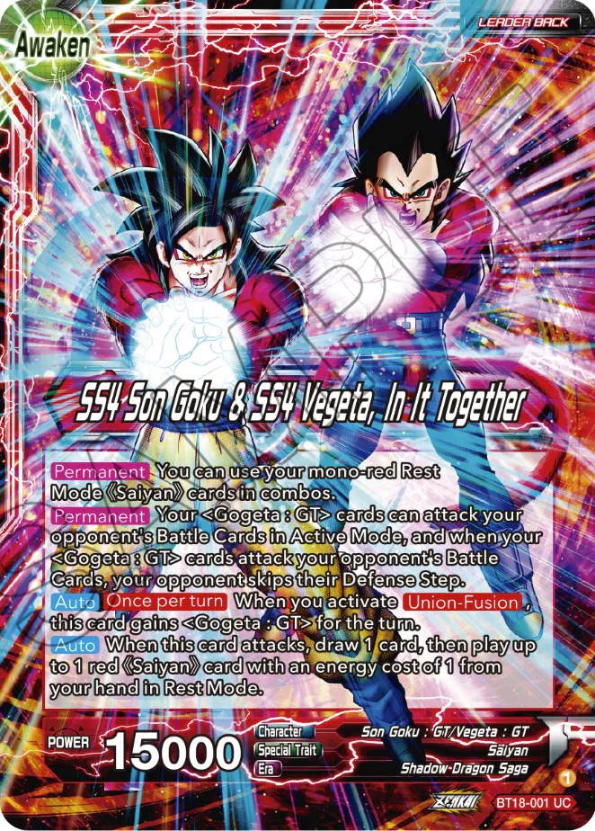 Son Goku & Vegeta // SS4 Son Goku & SS4 Vegeta, In It Together (BT18-001) [Dawn of the Z-Legends] - Image 2